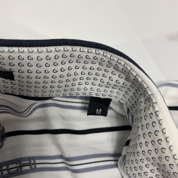 Men’s bugatchi white blue vertical stripe button down long sleeve shirt size M - Picture 7 of 8